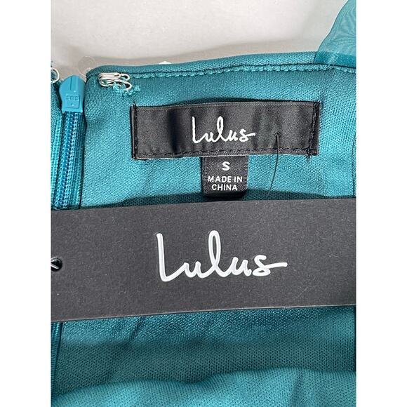 Lulus Dazzling Spectacle Teal and Silver Sequin Mini Dress Tie-Strap size S New - Picture 11 of 11